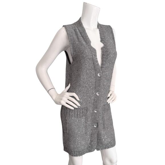 D. Exterior Sweater Vest Wool Angora Blend Knit Sequin Embellished Gray Small - Picture 5 of 7